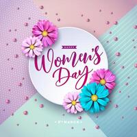 gelukkig vrouwen dag bloemen illustratie. 8 maart Internationale vrouwen dag vector ontwerp met kleurrijk voorjaar bloem Aan pastel kleur achtergrond. vrouw of moeder dag thema sjabloon voor folder, groet