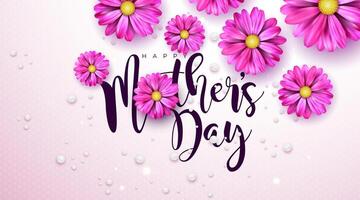 gelukkig moeder dag groet kaart ontwerp met bloem en typografie brief Aan roze achtergrond. vector viering illustratie sjabloon voor banier, folder, uitnodiging, brochure, poster.