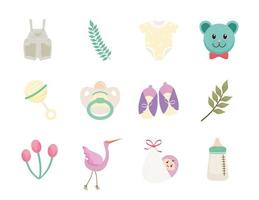 bundel van twaalf pictogrammen voor het vieren van babyshowers vector