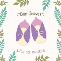 baby shower belettering kaart met schoenen vector