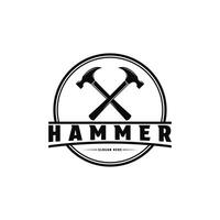 hamer gekruiste logo ontwerp wijnoogst retro etiket vector