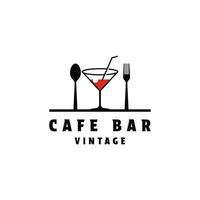 cafe bar cocktail bistro wijnoogst logo ontwerp met lepel en vork vector