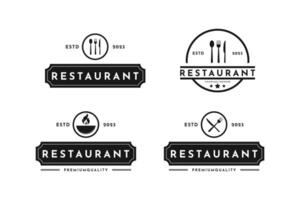 restaurant logo ontwerp wijnoogst retro etiket postzegel met lepel, mes en vork reeks verzameling vector