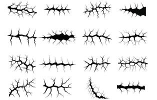 scheuren silhouetten. hand- getrokken gebarsten scherm glas, beschadigd oppervlakte en ei oppervlakte zwart barst vector set.