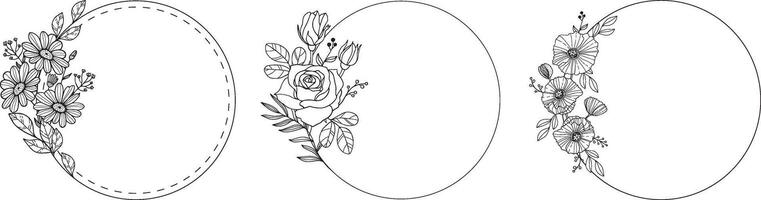 hand- getrokken bloemen kransen met bloemen, Afdeling en bladeren. elegant logo sjabloon. vector illustratie voor etiketten, branding bedrijf identiteit, bruiloft uitnodiging