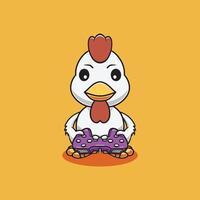 schattig kip spelen spel tekenfilm illustratie vector