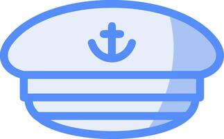 kapitein-s hoed lijn gevulde blauw icoon vector