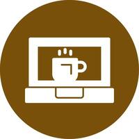 koffie kop en laptop glyph cirkel icoon vector