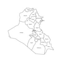 vector geïsoleerd illustratie van vereenvoudigd administratief kaart van Irak. borders en namen van de gouvernementen, Regio's. zwart lijn silhouetten.