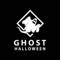 spookachtig geest logo, gemakkelijk halloween tekenfilm duivel ontwerp illustratie sjabloon zwart achtergrond vector