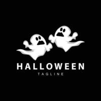 spookachtig geest logo, gemakkelijk halloween tekenfilm duivel ontwerp illustratie sjabloon zwart achtergrond vector