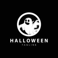 spookachtig geest logo, gemakkelijk halloween tekenfilm duivel ontwerp illustratie sjabloon zwart achtergrond vector