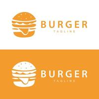 hamburger logo, vector brood, vlees en groente snel voedsel illustratie ontwerp