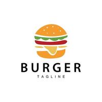 hamburger logo, vector brood, vlees en groente snel voedsel illustratie ontwerp