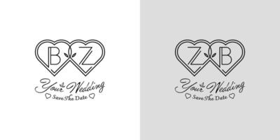 brieven bz en zb bruiloft liefde logo, voor paren met b en z initialen vector