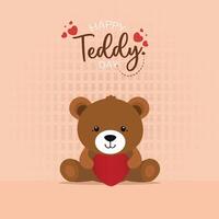 gelukkig teddy dag met schattig hart achtergrond en schattig teddy beer Holding hart vrij vector