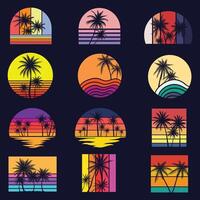 wijnoogst retro palm boom silhouet reeks verzameling vector