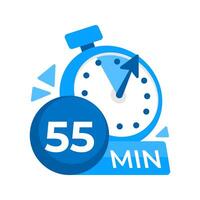 55 minuten tijdopnemer. stopwatch icoon 55 min. klok en kijk maar beperkt Koken tijd. vector illustratie.