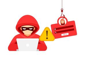 hacker met een phishing val, gericht op persoonlijk Log in informatie. cyberveiligheid bedreiging en identiteit diefstal vector