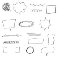 hand- getrokken tekening krabbels, toespraak bubbels, hoogtepunt, grens, pijl. schets element geïsoleerd Aan wit vector