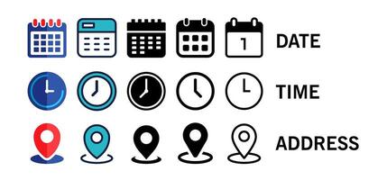 datum, tijd, adres of plaats pictogrammen symbool 04 vector