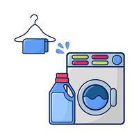 het wassen machine, fles wasmiddel met het wassen machine illustratie vector