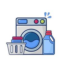 het wassen machine, fles wasmiddel met wasserij in bassin illustratie vector