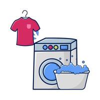 het wassen machine, kleding hangende met water in bassin illustratie vector