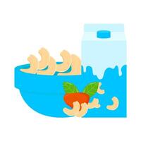 cachou noot in schaal, cachou fruit met cachou drinken illustratie vector