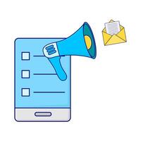 taak lijst in mobiel telefoon, megafoon met e-mail afzet vector