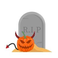 pompoen halloween in grafsteen illustratie vector