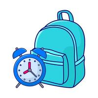 rugzak school- met alarm klok tijd illustratie vector