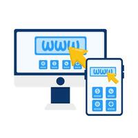 website in monitor, website in mobiel telefoon met persoon illustratie vector