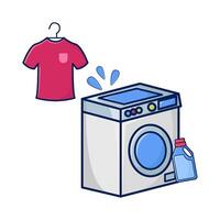 het wassen machine, kleding hangende met fles wasmiddel illustratie vector