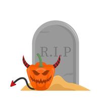 pompoen halloween in grafsteen illustratie vector