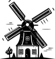 windmolen - zwart en wit geïsoleerd icoon - vector illustratie