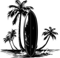 ai gegenereerd silhouet surfing bord Aan de strand zwart kleur enkel en alleen vector