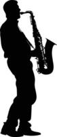 ai gegenereerd silhouet saxofonist in uitvoeren zwart kleur enkel en alleen vector