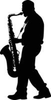 ai gegenereerd silhouet saxofonist in uitvoeren zwart kleur enkel en alleen vector