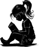 ai gegenereerd silhouet tiener meisje lezing boek zwart kleur enkel en alleen vector