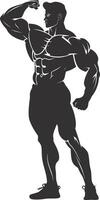 ai gegenereerd silhouet bodybuilding buigen lichaam spier zwart kleur enkel en alleen vector