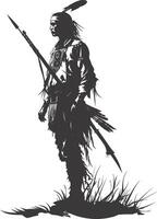 ai gegenereerd silhouet inheems Amerikaans Mens Holding wapen zwart kleur enkel en alleen vector