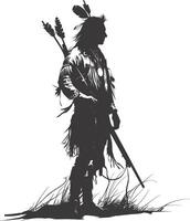 ai gegenereerd silhouet inheems Amerikaans Mens Holding wapen zwart kleur enkel en alleen vector