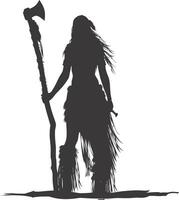 ai gegenereerd silhouet inheems Amerikaans vrouw Holding steen bijl zwart kleur enkel en alleen vol lichaam vector