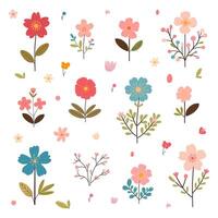 geïsoleerd reeks van schattig voorjaar bloemen en bladeren in vlak stijl. ontwerp voor kleding stof, verpakking, textiel, behang vector