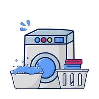 het wassen machine, wasserij in bassin met water in mand illustratie vector