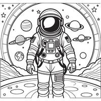 astronaut schets kleur bladzijde illustratie voor kinderen en volwassen vector