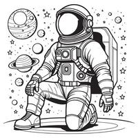 astronaut schets kleur bladzijde illustratie voor kinderen en volwassen vector