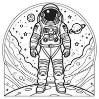 astronaut schets kleur bladzijde illustratie voor kinderen en volwassen vector