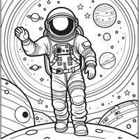 astronaut schets kleur bladzijde illustratie voor kinderen en volwassen vector